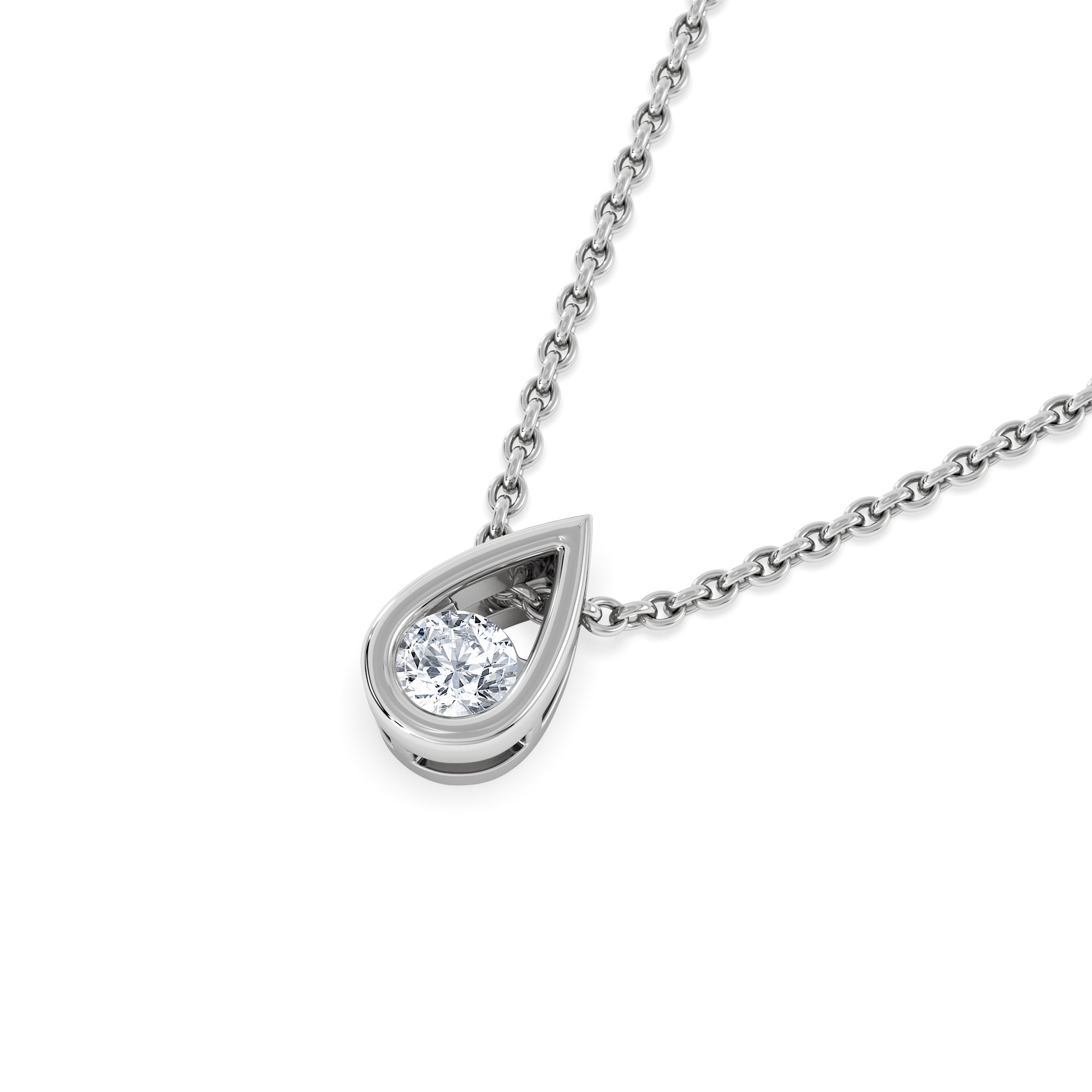 Teardrop 0.10ct Round Cut Lab Grown Solitaire Pendant Necklace in Sterling Silver
